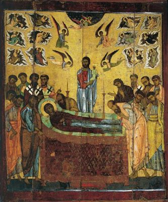 The Dormition of the Theotokos -  A Monumental Tableau Vivant Bathed in Gold and Azure!